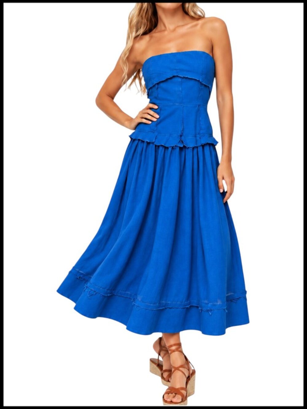 Free People Seraina Midi Dress Rich Blue Strapless Cotton Gauze S
